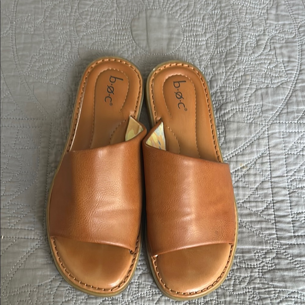 b.o.c. Caramel Leather Slide Sandals
